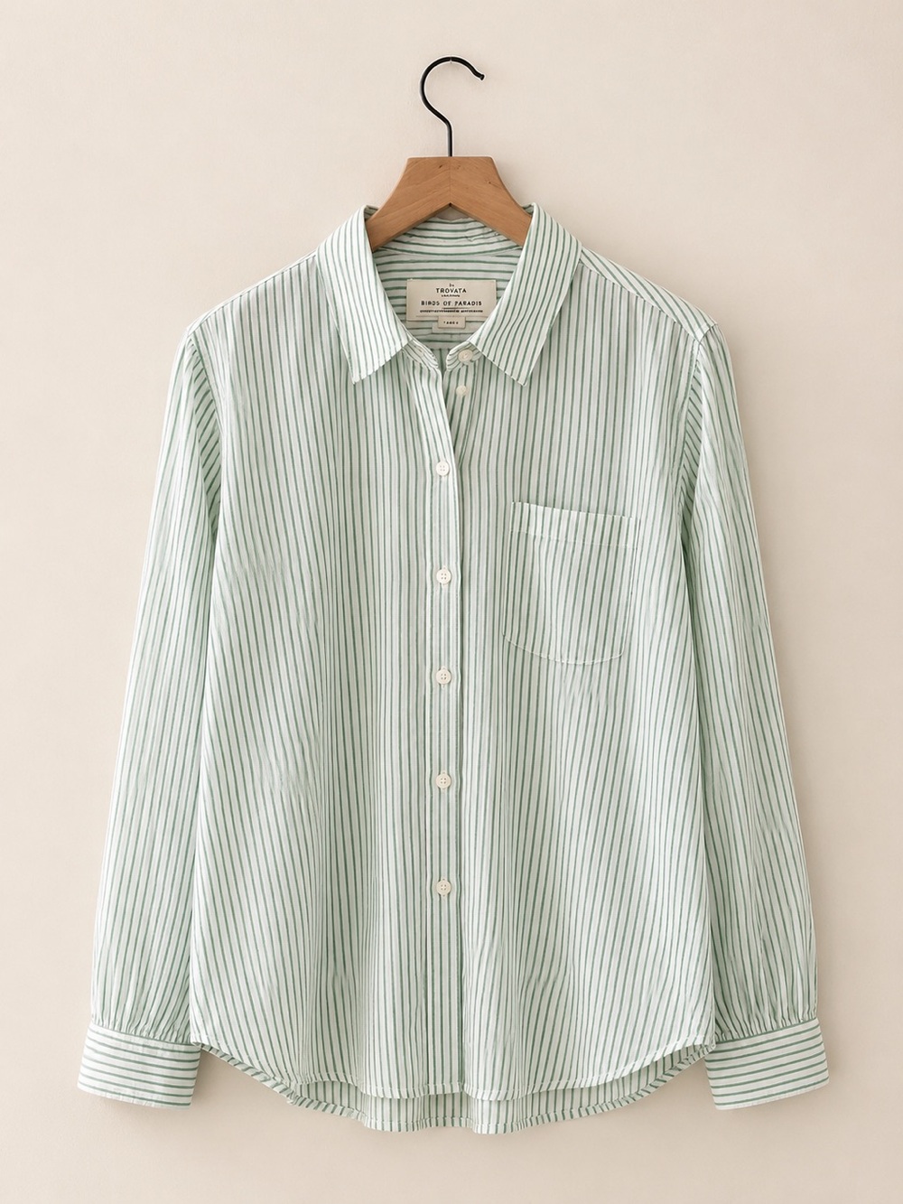 Trovata Birds of Paradis Green Striped Button Front Shirt Size Large
